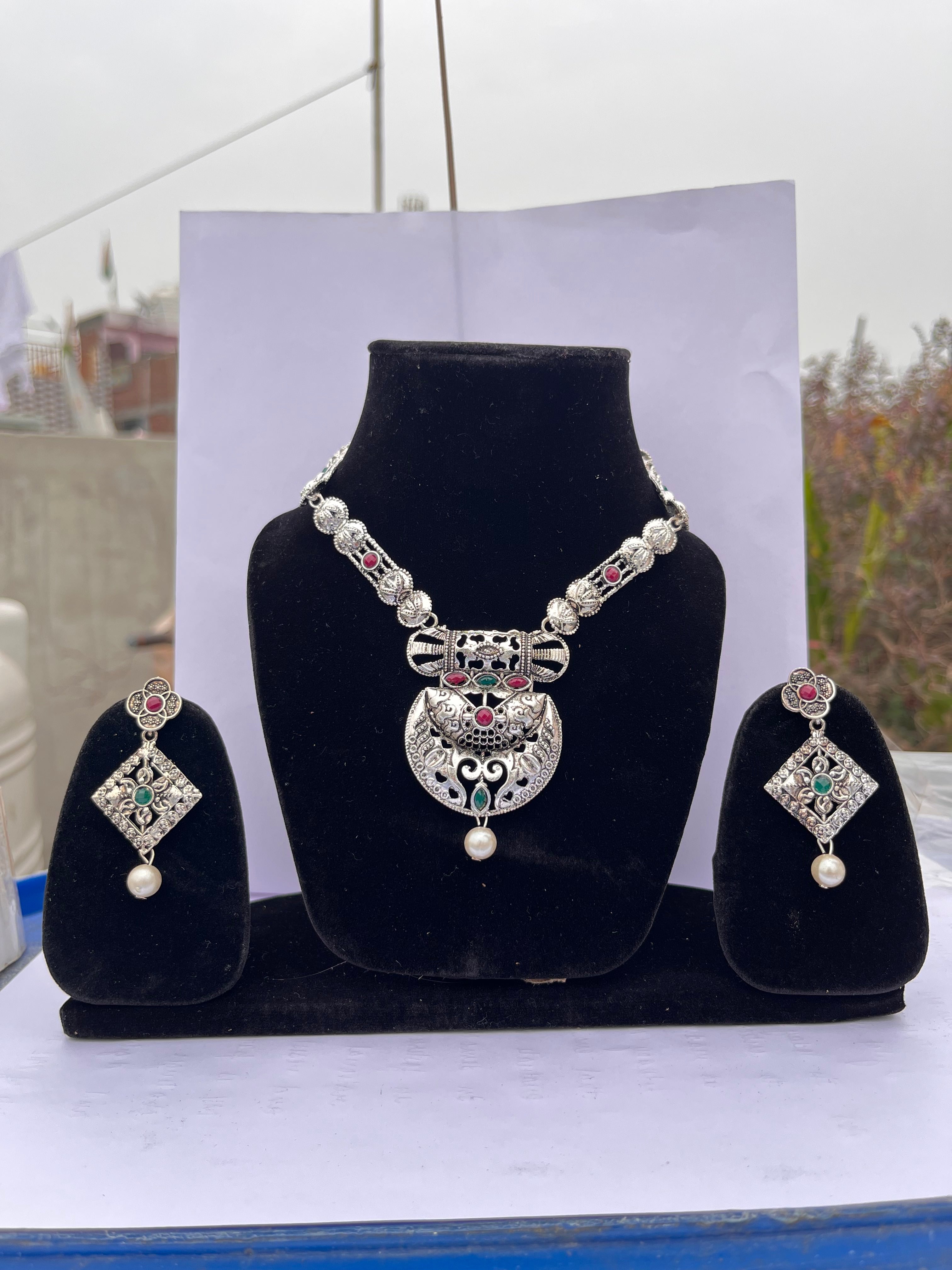 Oxidized Neckalce and Earring Set