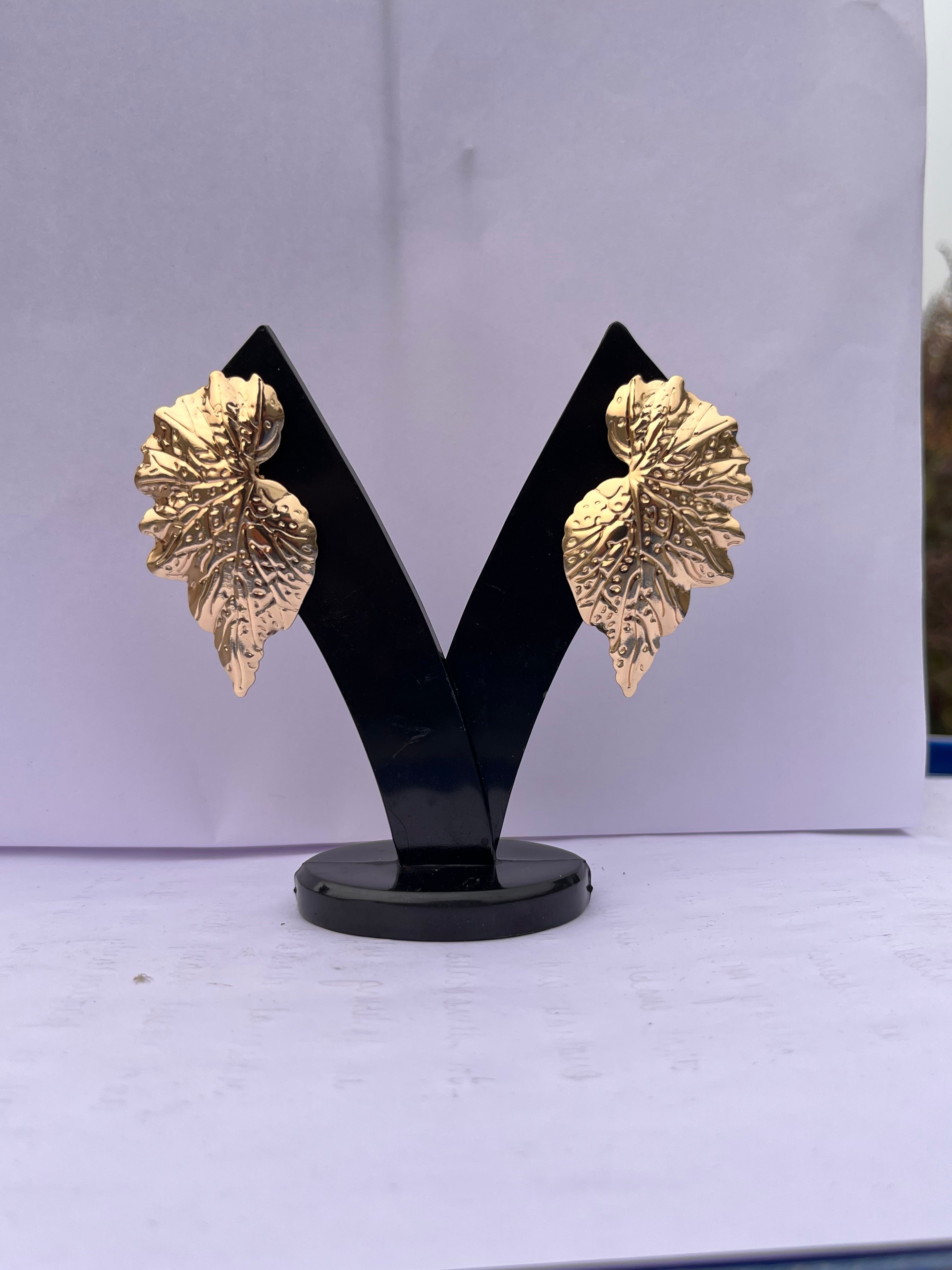 Gold Leaf Statement Stud Earrings | Anti Tarnish Designer Earrings
