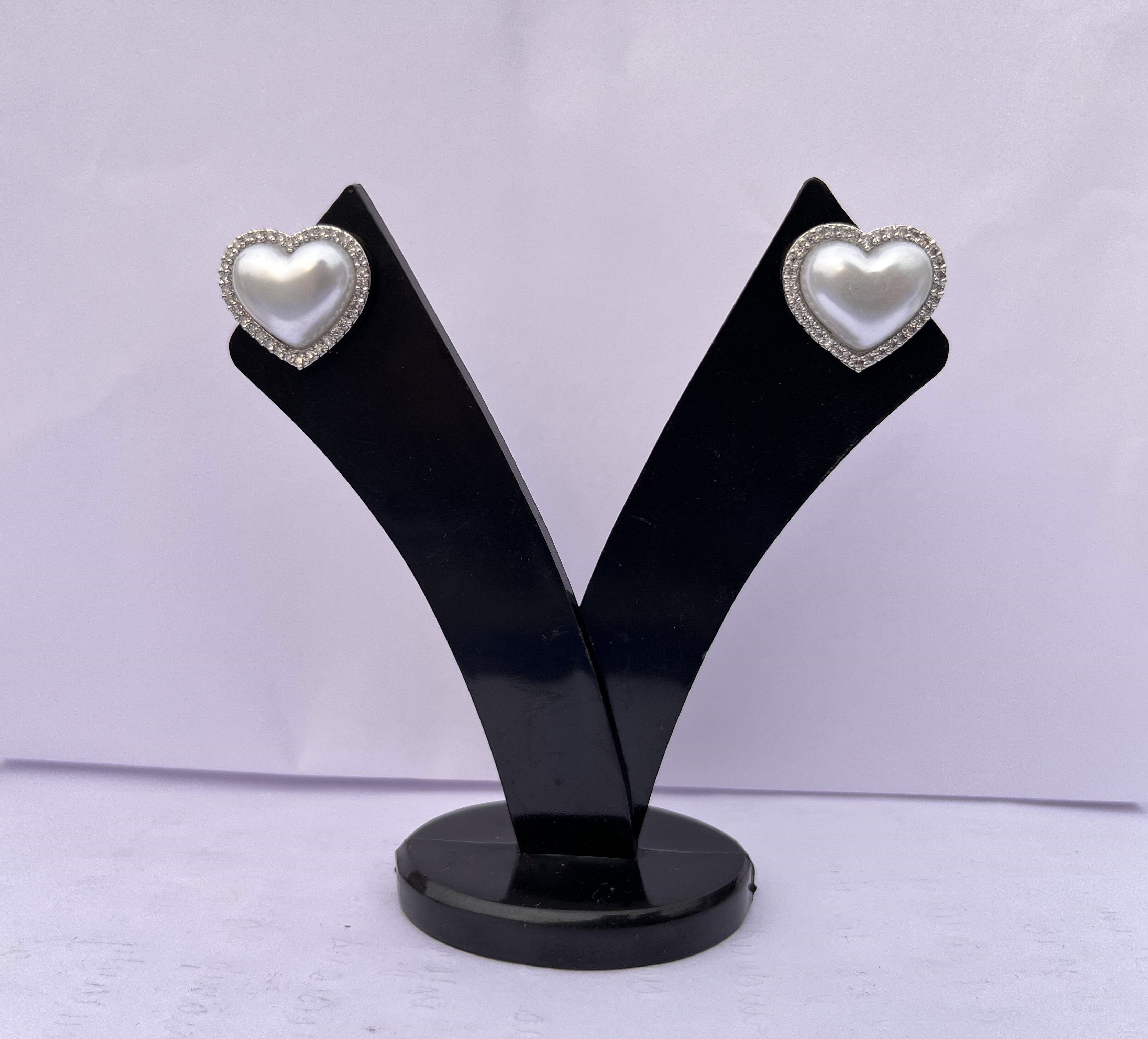 Pearl Heart Stud Earrings | Crystal Halo Design (Silver)
