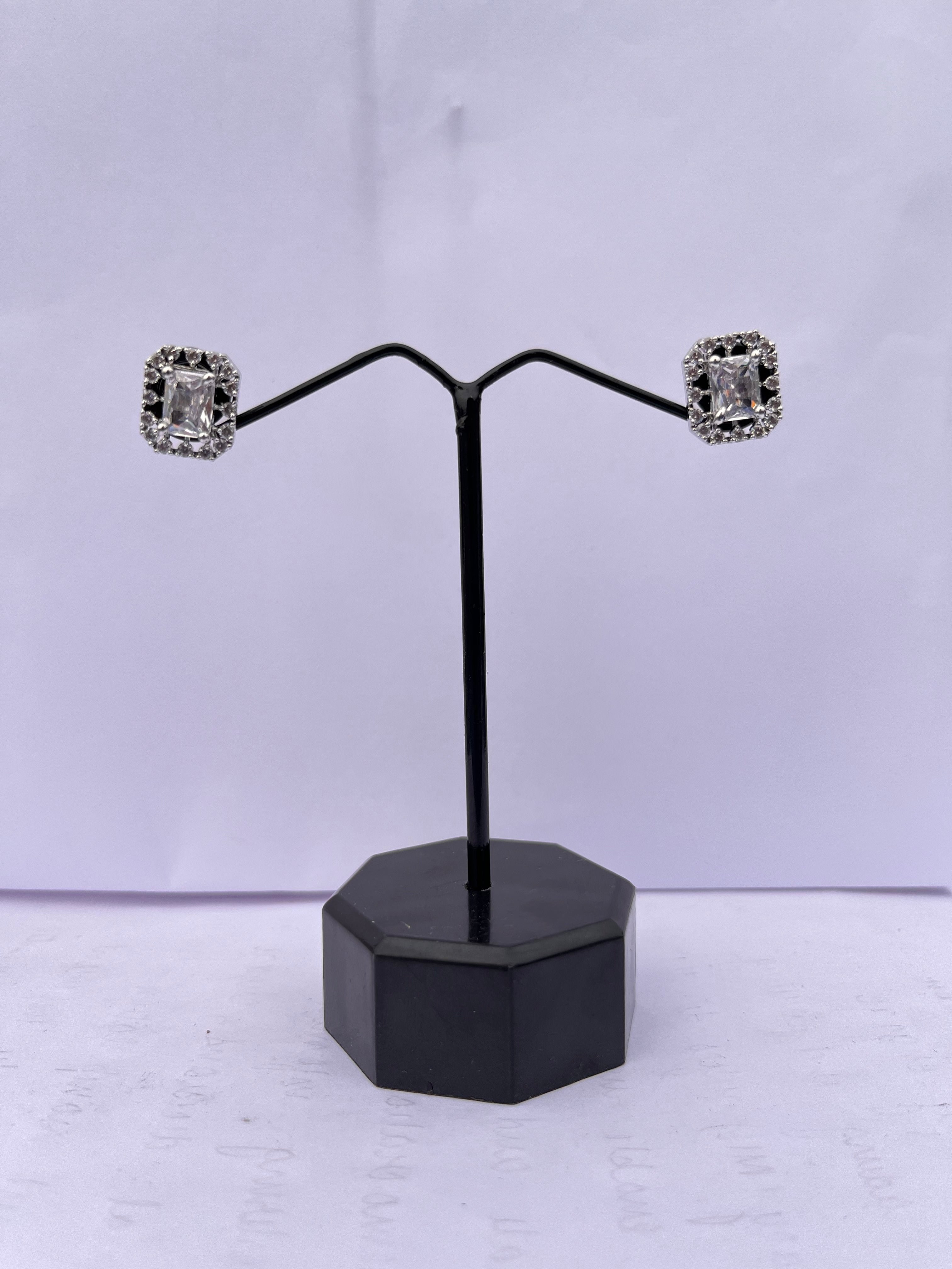 Square Halo Stud Earrings | Princess Cut Zircon
