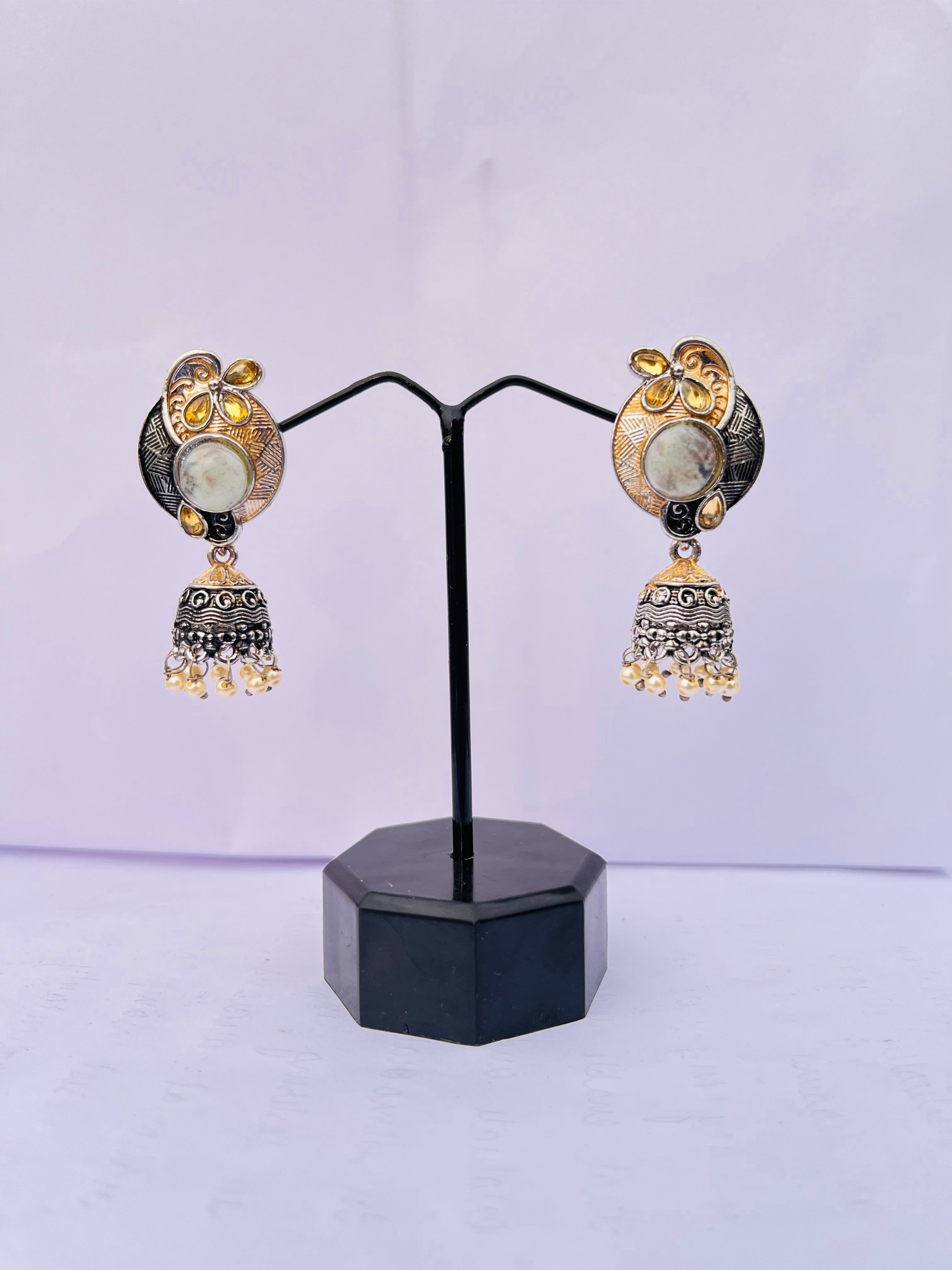 Oxidized Silver Jhumka Earrings for Women with Pearl Danglers