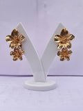 Gold Double Flower Drop Earrings for Women | Floral Statement Earrings