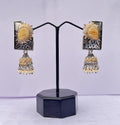Sun Motif Oxidized Jhumka Earrings with Pearls
