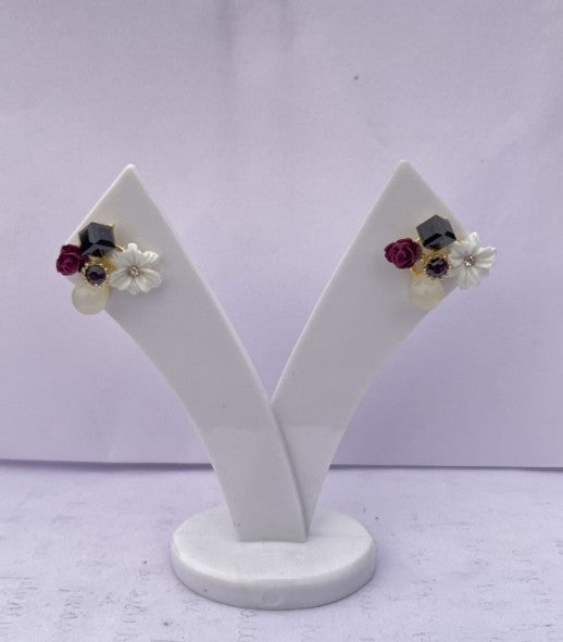 Floral Pearl Stud Earrings | Korean Style 3D Cluster
