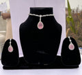 Pink Teardrop American Diamond Necklace Set | AD Bridal Jewellery with Earrings