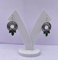 Oxidized Silver Green Stone Drop Earrings