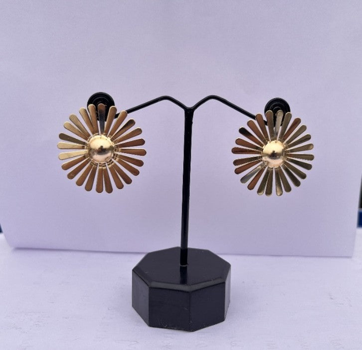 Gold Sunburst Statement Stud Earrings for Women