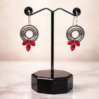 Oxidized Silver Red Stone Drop Earrings